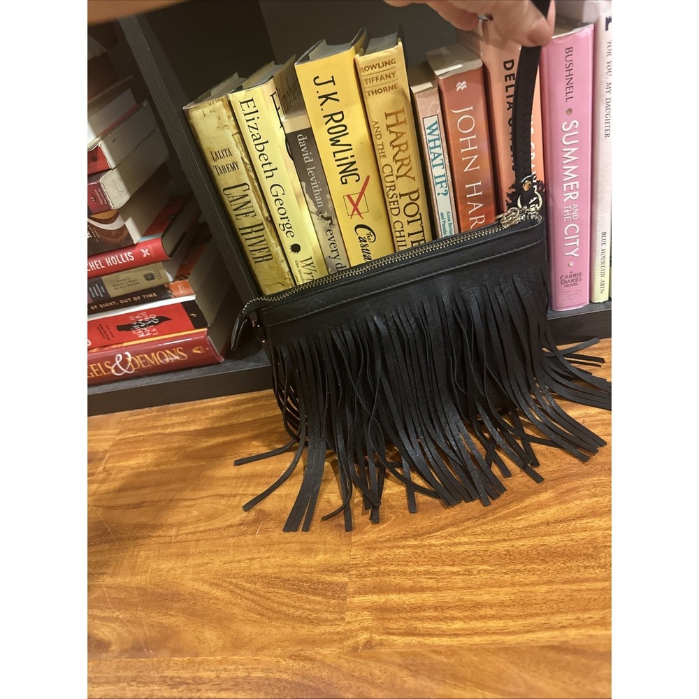 Fringe Western Wristlet Purse Tassels Handbag Black Gold Zipper Rodeo Cowgirl - Picture 2 of 13